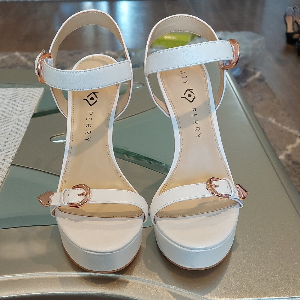 Katy Perry Collections White Heels with Rose Gold Buckles. Brand New. Height: 5"